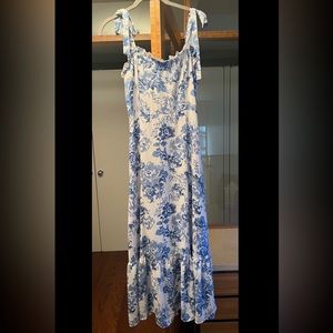 Blue & White Floral Midi Dress